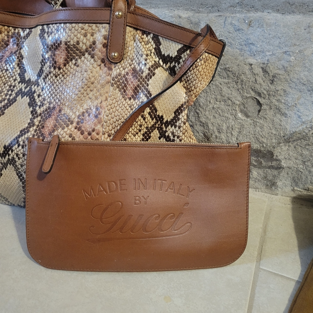 Gucci Beige/Brown Python Bag With Leather Tote - image 3